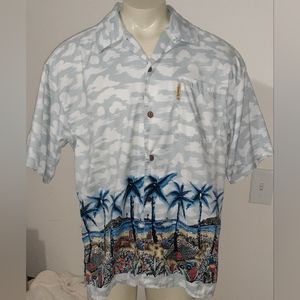 Coconut Pier Hawaiian Floral Beach Cruise Microfiber Short Sleeve Shirt Size L